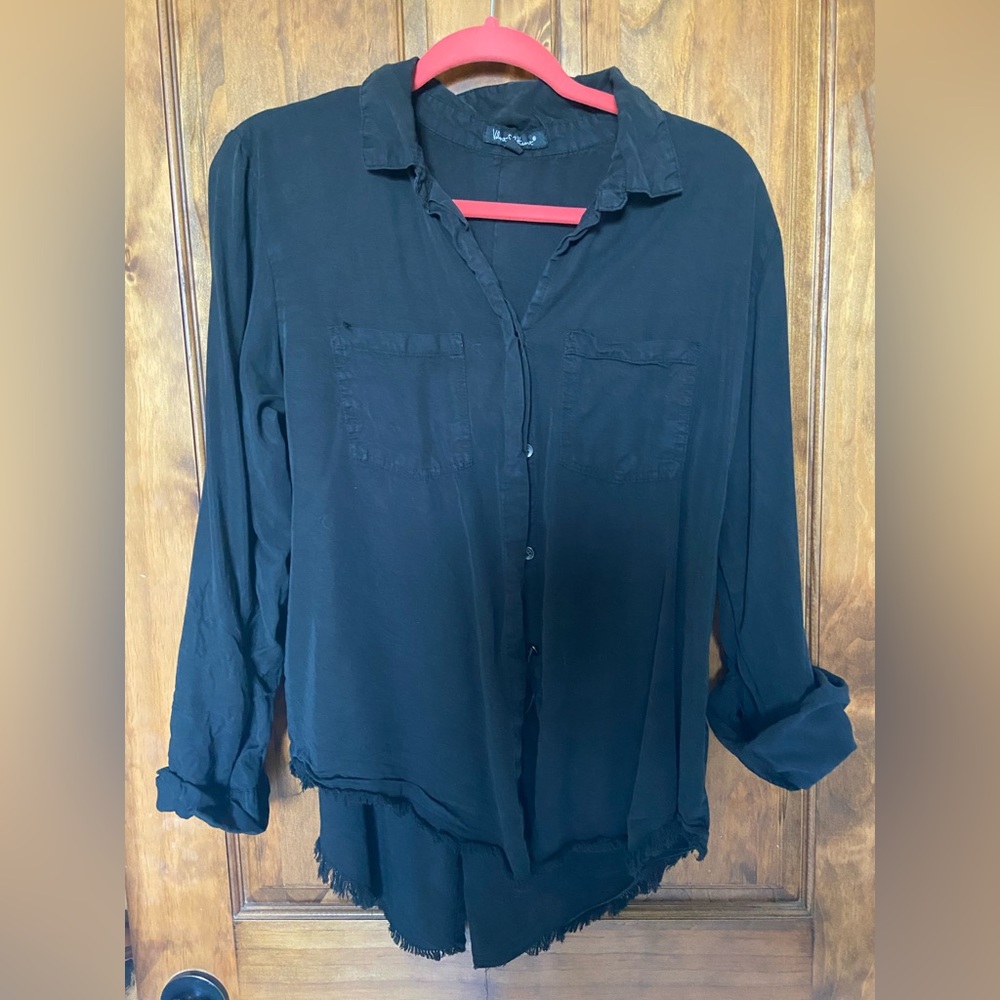 Black button up L raw hem